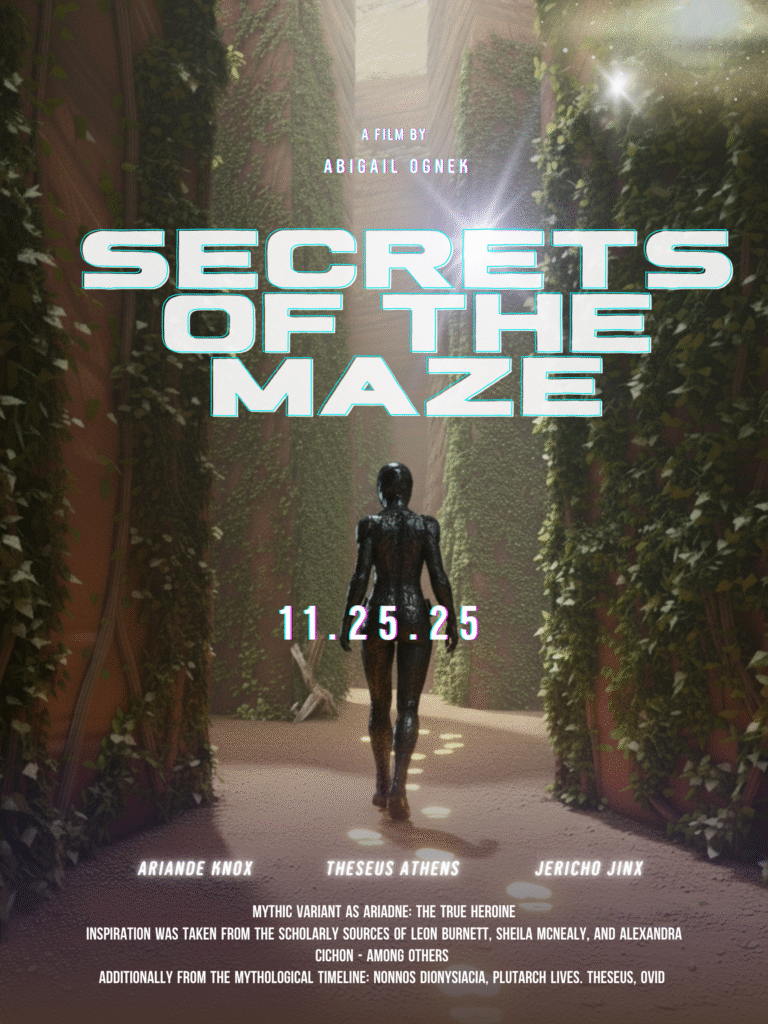 Woman walking into the Maze, following a set of golden footprints